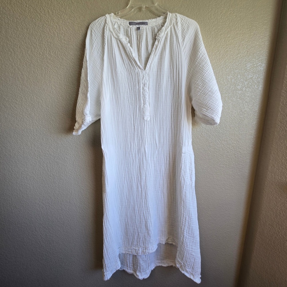 Ocean+Main Los Angeles White Gauze Caftan Dress High Low Hem M/L resort wear